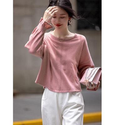 Herbst Neue Französisch Rundhals Pullover Laterne Hülse Micro-elastische Dame Kleine Spitze Gestrickte Pullover Lose frauen Top