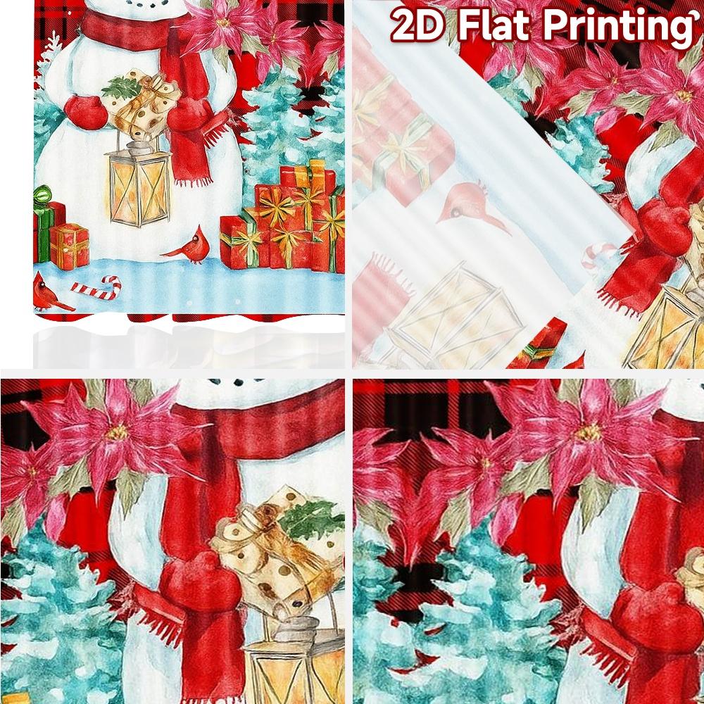 2pcs, 2D FLAT PRINTING Curtains (Without Rod) Festive Snowmen Minimalist Holiday Curtains Versatile Polyester Curtains Art Deco
