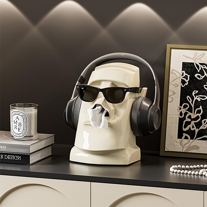 Kopfhörerständer im Vintage-Stil & Taschentuchbox-Kombination - Kreatives Steindesign für Wohnzimmer- oder Schlafzimmerdekor, Langlebiger Kunststoff, Rechteckige Form