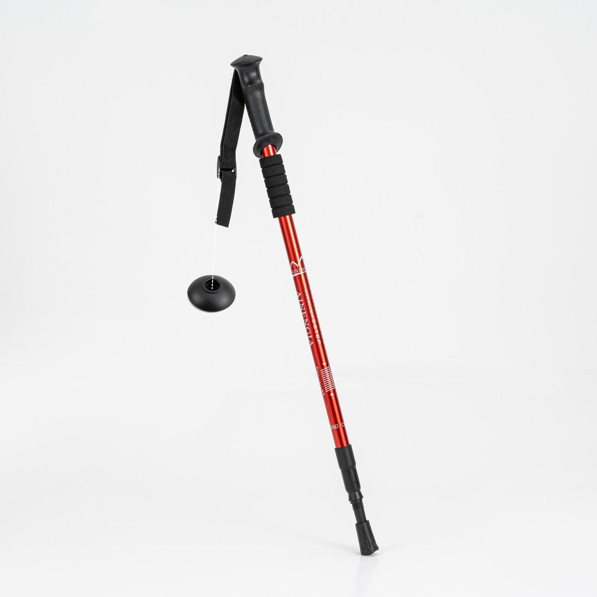 Outdoor Ultra Light Four-Section Straight Shank Aluminum Alloy Mountaineering Cane Shock Extension Inner Lock Cane Hiking Mountaineering Cane 64-135cm красный