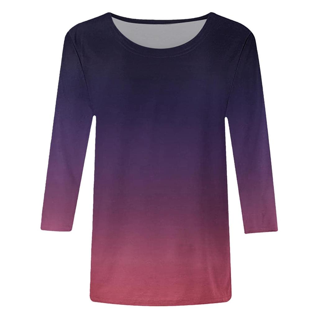 Spring and Autumn Round Neck 3D Gradient Printed T-shirts Fashionable Casual Long Sleeved Women's T-shirts
