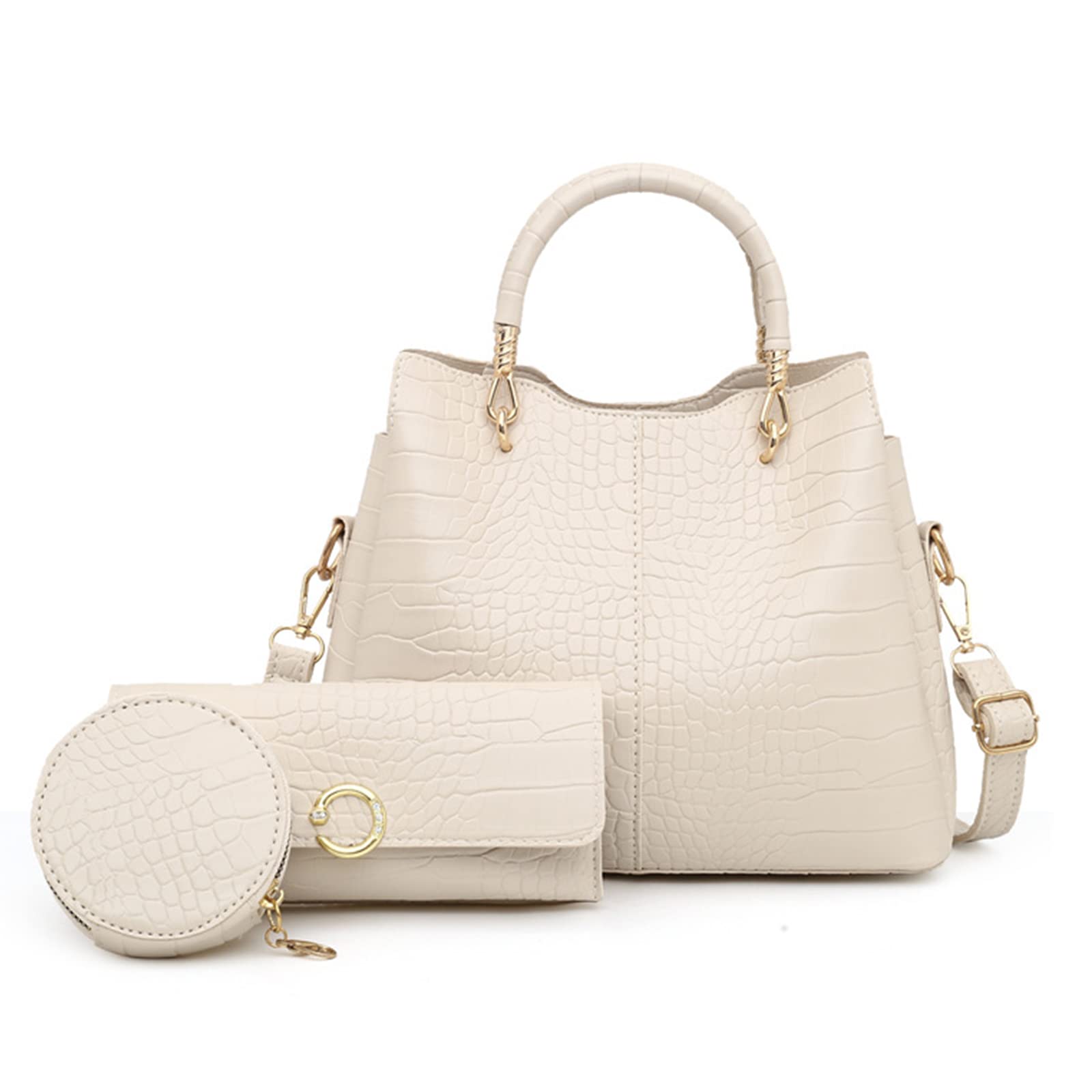 

NICOLE & DORIS Women s 3-Layer Crocodile Embossed Handbag Set with Wallet and Clutch. Waterproof Crocodile PU Leather Handbag for Commuting. Stylish