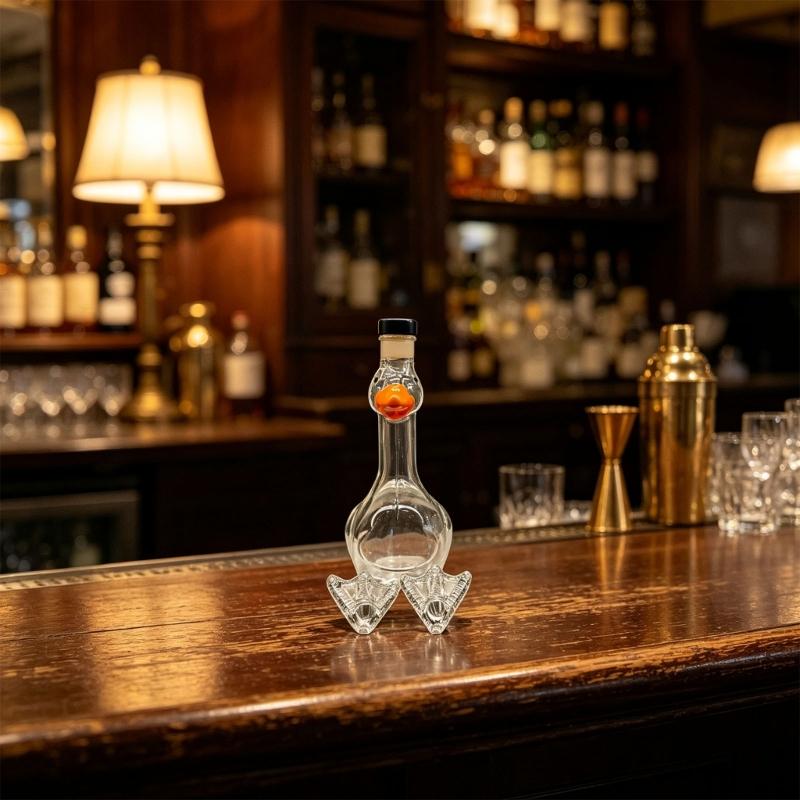 See Through Glass Liquor Bottle with Cap and Bird Profile for Cabinet Shelf Display, Liquid Storage, and Fruit Soak Projects for Daily Use