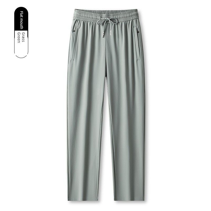 Foreign Trade Export Surplus Summer Men's Elastic Ice Silk Loose Straight-Leg Sports Quick-Dry Cool Casual Long Pants