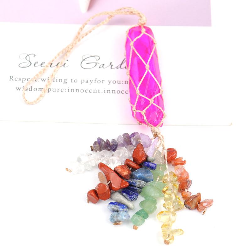 Natural Crystal Column Woven Mesh Pocket Pendant Car Hanging Bag Accessories G15