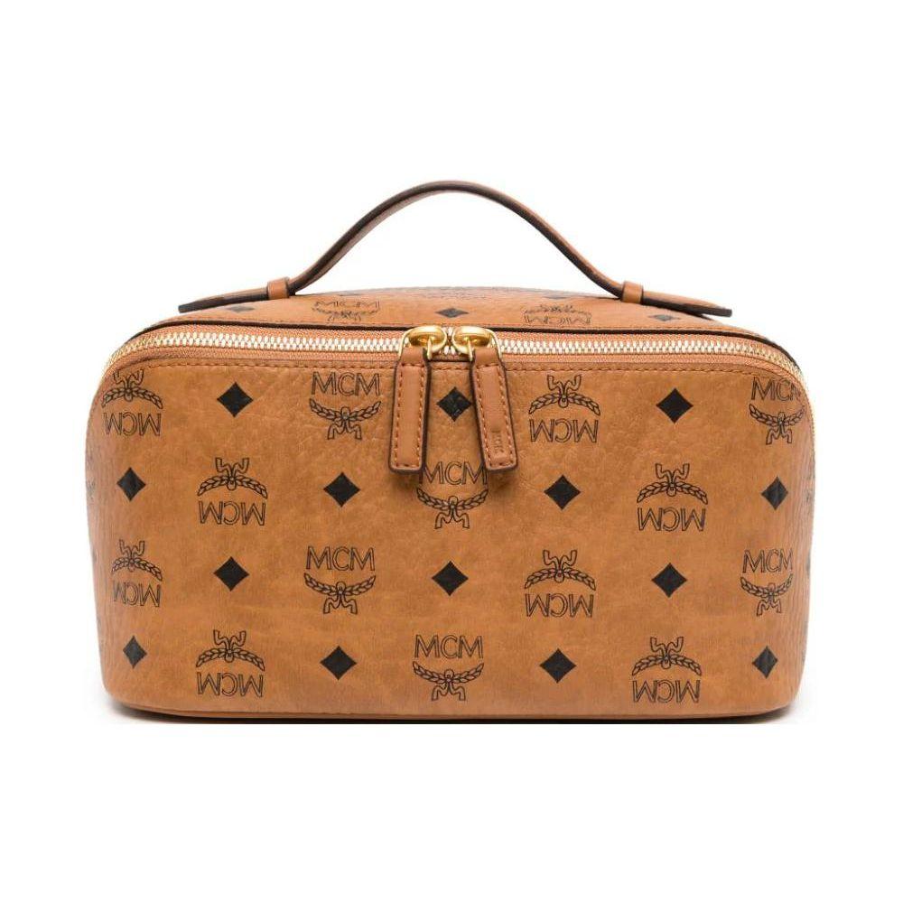 

MCM Ottomar Visetos Brass Hardware Double Zipper Canvas And Leather Tote Bag Cosmetic Bag Toiletry Bag Women bags Cognac MXZESTT06CO001 Basic Set (Bag+Dust Bag)