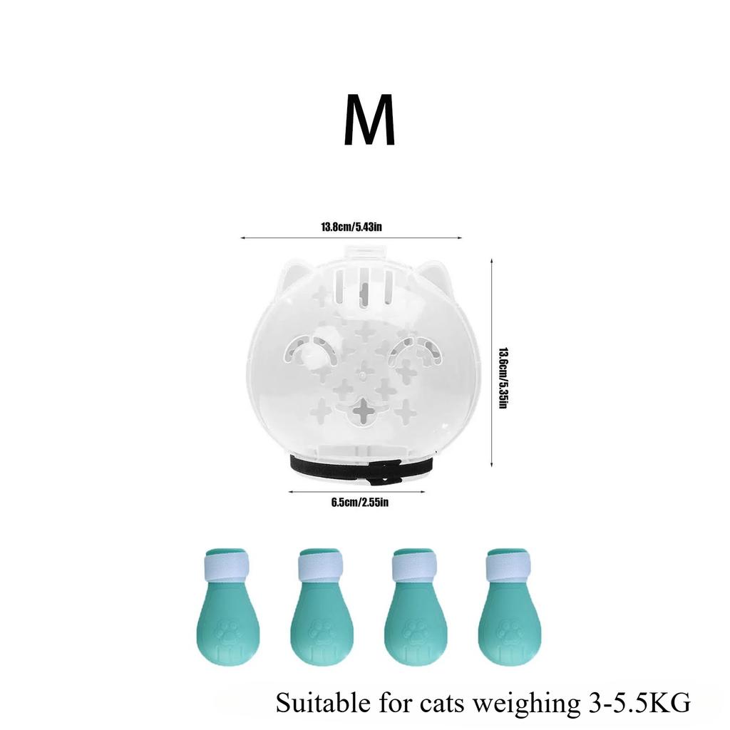1Set Cat Muzzle Pet Grooming Cover Accessory Cat Anti Bite Anti Licking Space Hood Breathable Helmet with 4 Silicone Paw Shoes