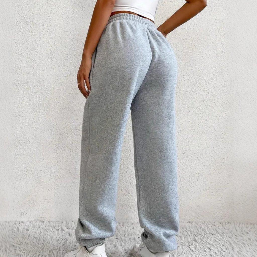 Solid Color Women Pants Pocket Long Women's High Waist Sweat Pants Loose Casual Autumn Winter Wear