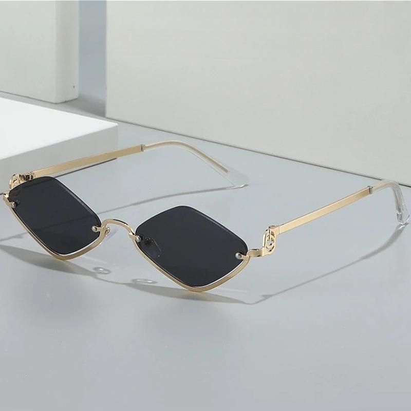 Small Diamond Shaped Metal Sunglasses for Women Men Half Frame Sun Glasses Dopamine Outdoor UV Protection Goggle Shades