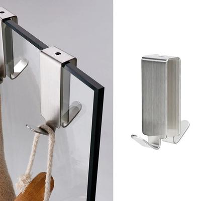 Stainless Steel Double Side Hooks Bathroom Shower Door Hook Over Glass Door Shower Towel Rack For Glass Wall Or Glass Door