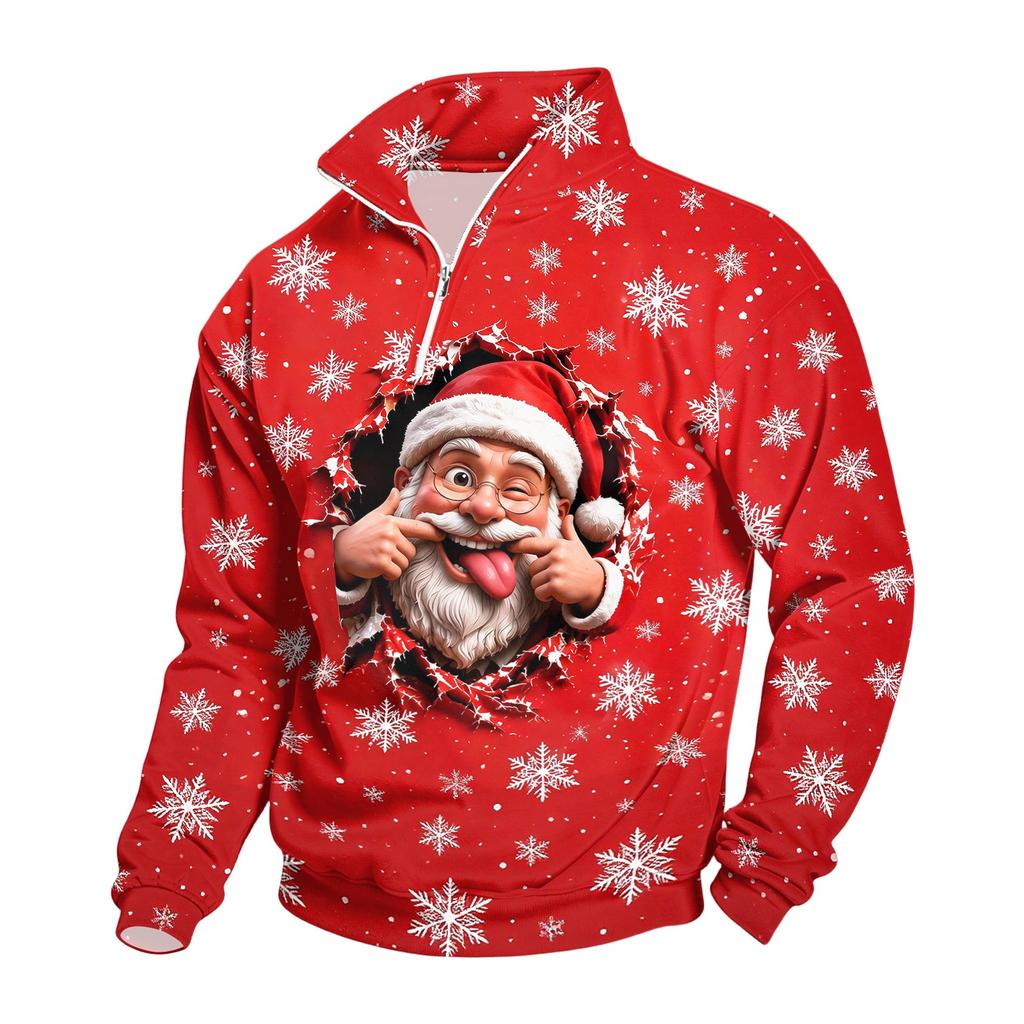 Men's Casual Mock Neck Sweatshirt with Christmas Print for Holiday Wear