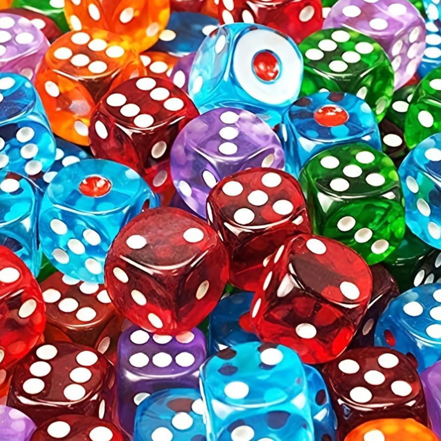 60pcs 14mm Transparent Colored Dot Dice with 6pcs Black Storage Bag Role-playing Games Color Dice Party Accessories