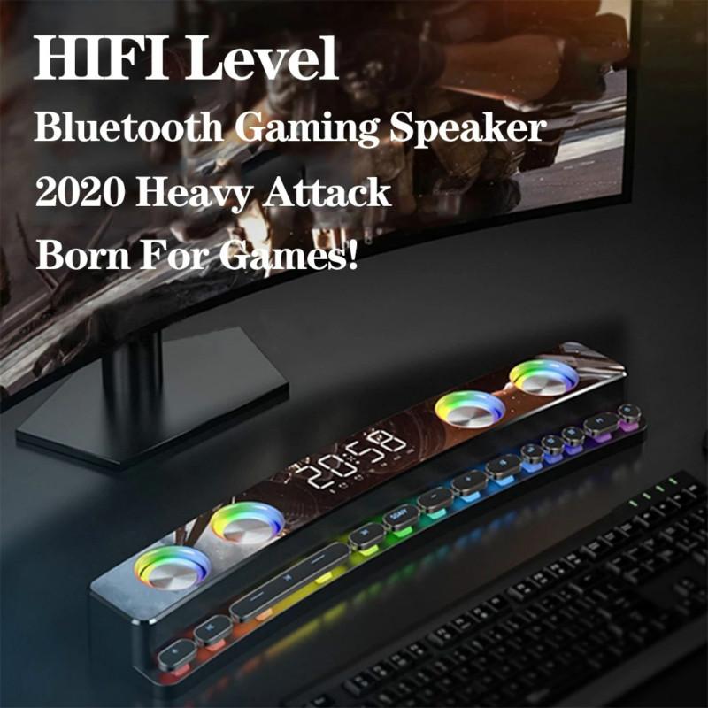 Relógio bluetooth sem fio jogo alto-falante soundbar 3d estéreo subwoofer computador alto-falante com luz soundbar para tv home theater