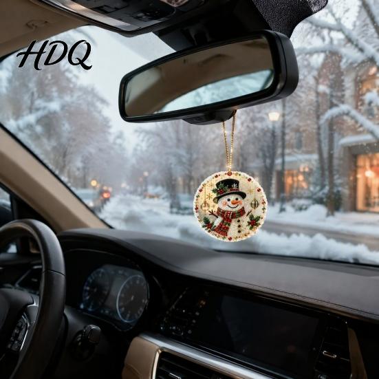 2D Acrylic Santa Ornaments 6 Pcs Christmas Pearl Art Ornaments Flat Holiday Tree Pendant Creative Effect Hanging Decoration for Home Wall