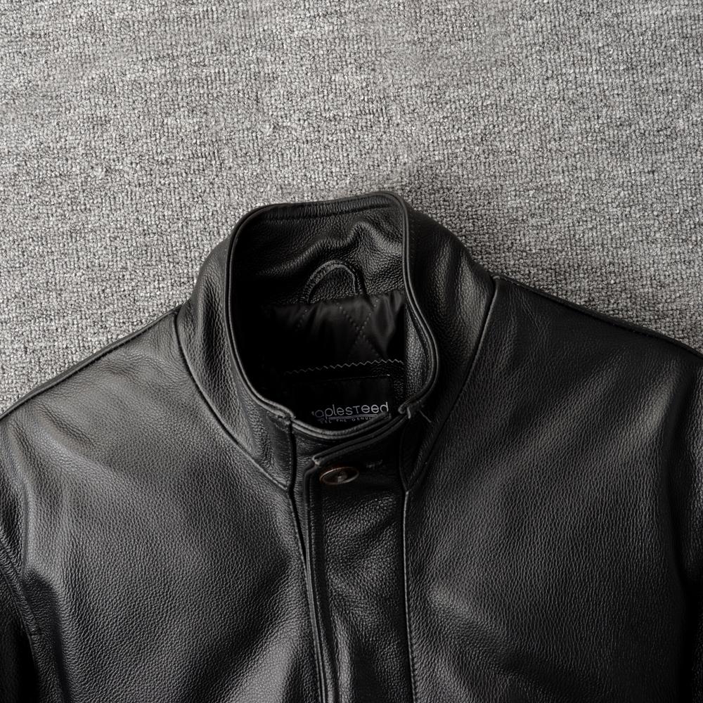 Casual Long Jacket Men Genuine Cow Leather Coat Classic Black Plus Size Jackets Men's Clothes Autumn Winter