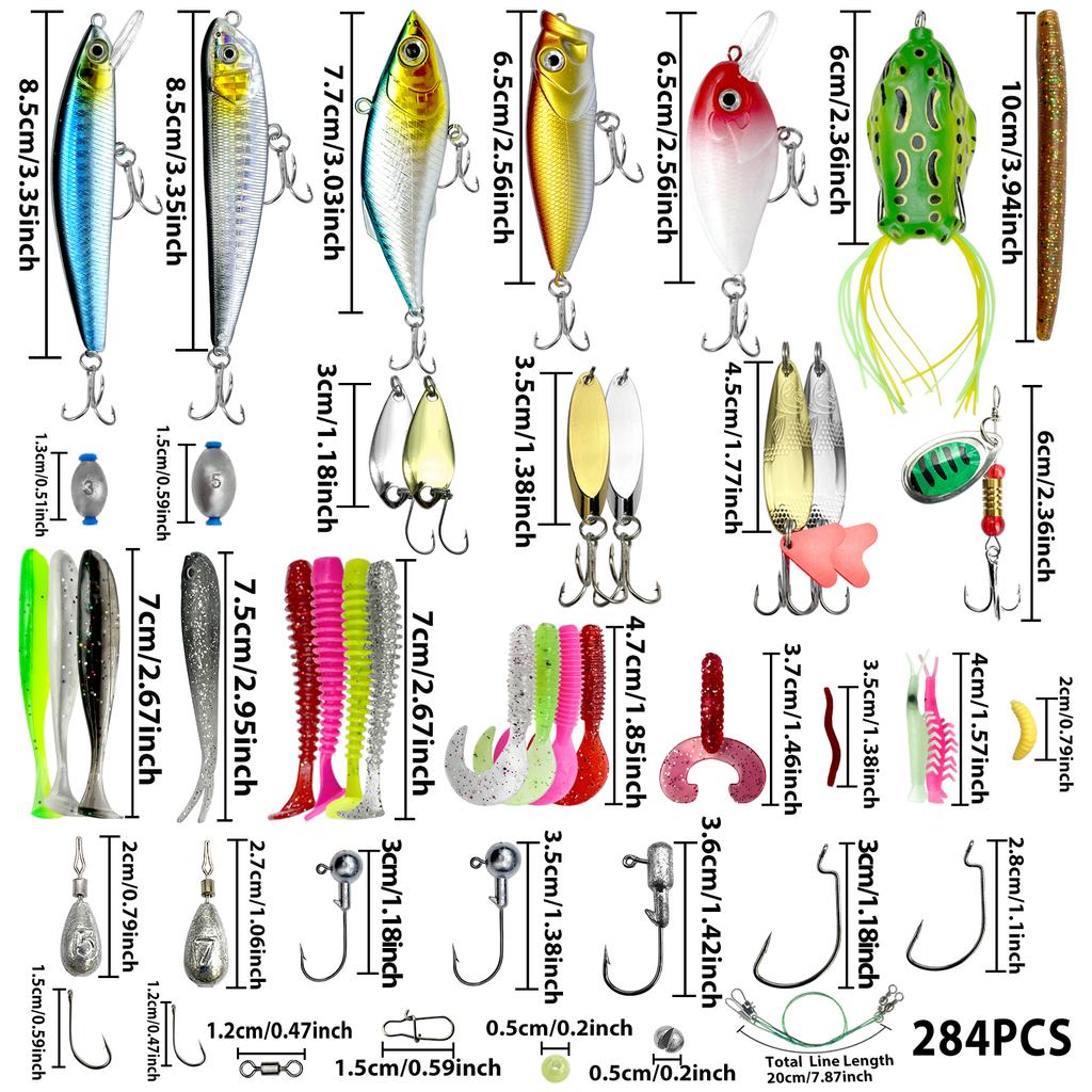 78/122 Piece Fishing Bait Kit for Top Water Fish Bait Rack, Fishing Gear Kit for Sea Bass and Salmon Fishing Accessories with Random Color Samples