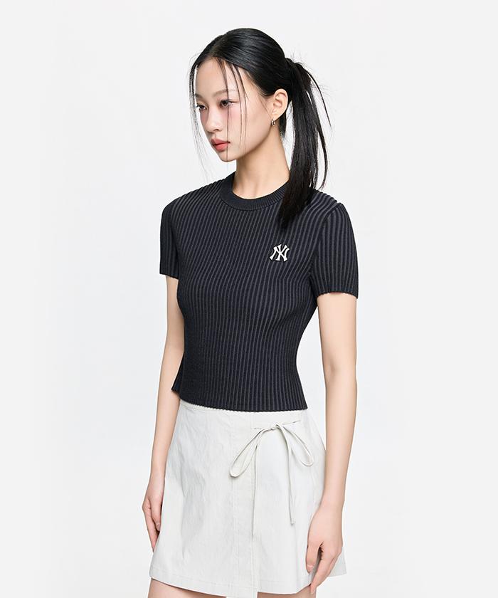 Emelbi Women'S Basic Street Rib Short Sleeve Knit Ny (Black)