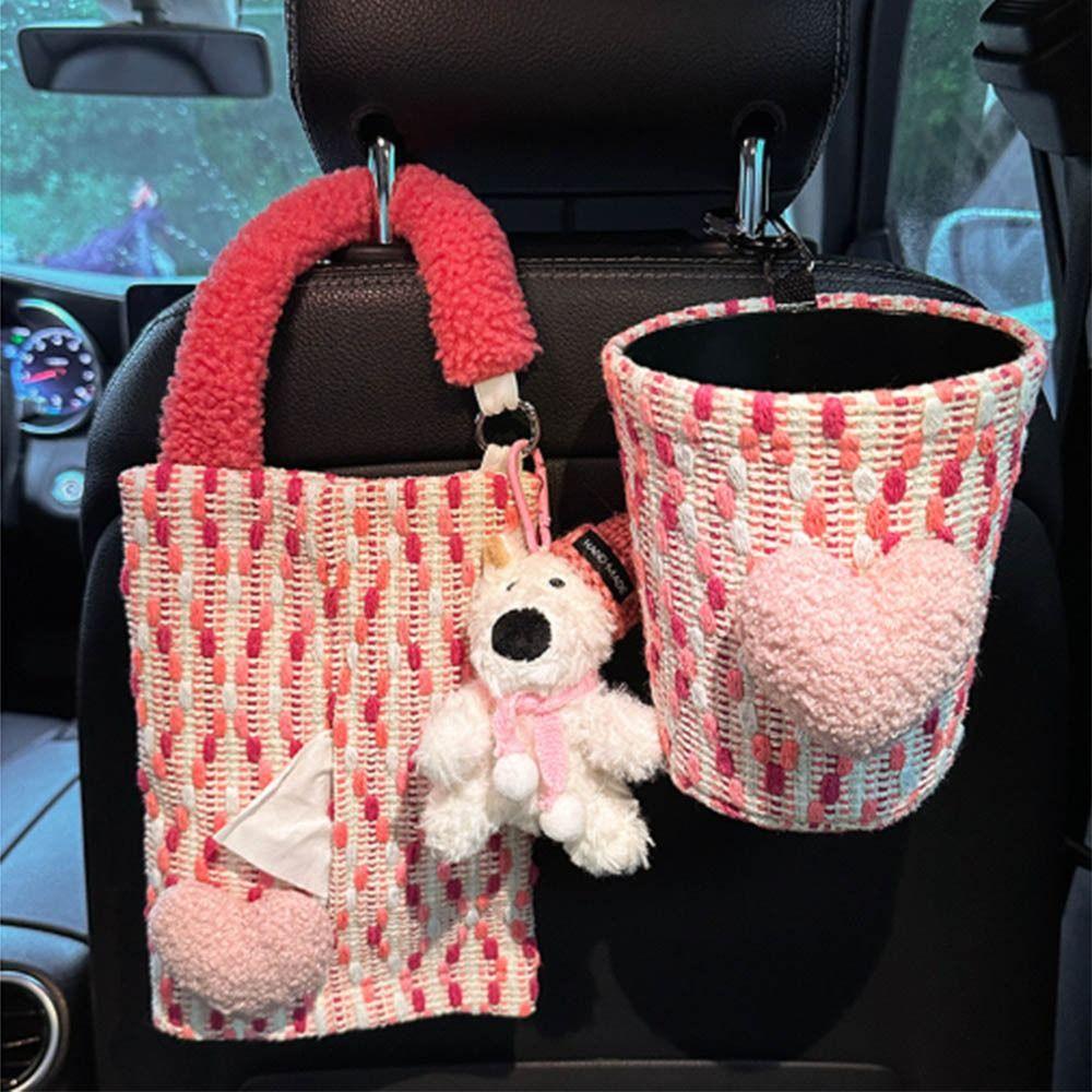 Hanging Car Mounted Garbage Bin Love pattern Auto Seat Back Storage Bag for Hanging items