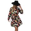 Autumn Women's Printed Waist Closed Round Neck Long Sleeve Dress
