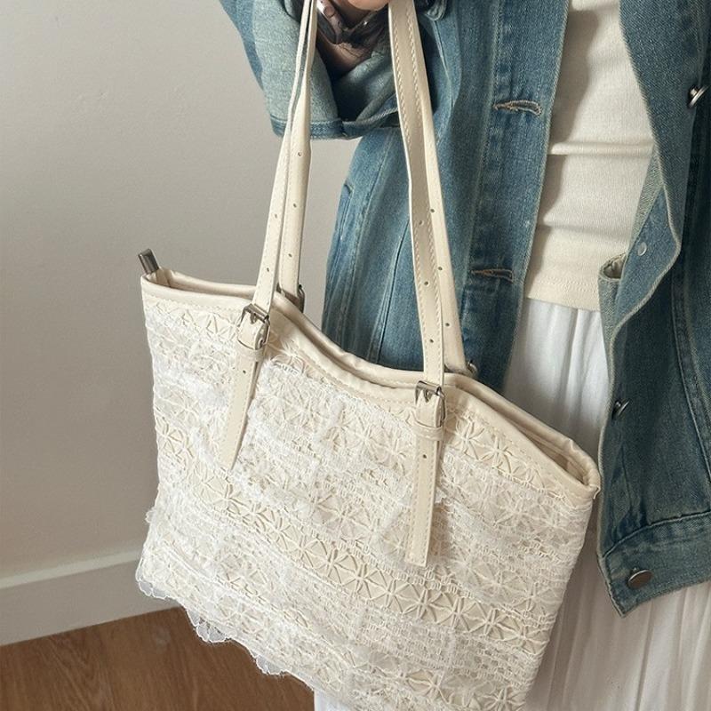 Lace Mesh Tote Bag Spring and Summer Leisure Vacation Fairy Underarm Shoulder Bag Niche Women's Bag Large Capacity Commuter Bag