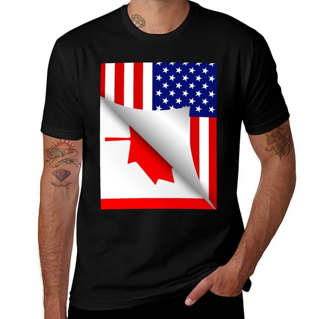 Canadian American Flag Tshirt Basic Casual Wear Short Sleeve Top