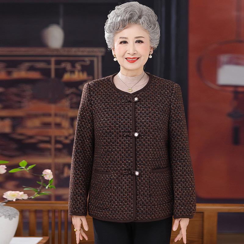

Plus Size Embroidered Stand Collar Wool Coat for Women – Retro Tang Style Warm Autumn/Winter Outerwear for Grandmas 2XL (suggested 120-135 lbs) коричневый