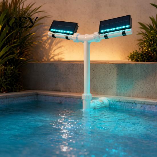 Solar Pool Fountain Fountain, Swimming with Multi-Color LED Lights, Dual-Head Adjustable Spray, Poolside Remote Control, Timer, Auto Dusk Sensor,