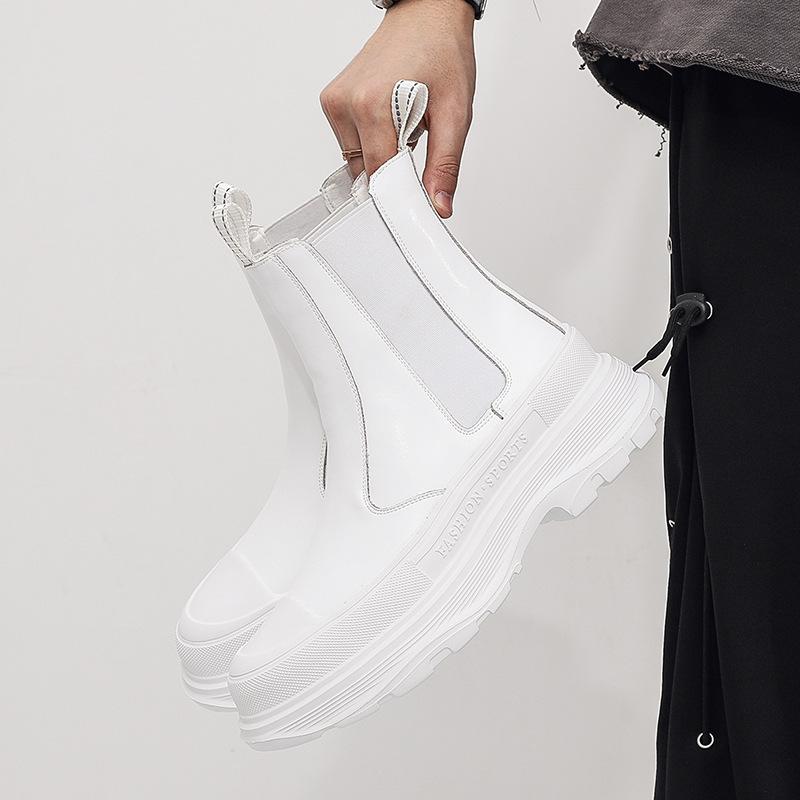 Autumn and winter men's trendy boots genuine leather thick-soled beef two-layer leather boots casual breathable men's Chelsea boots