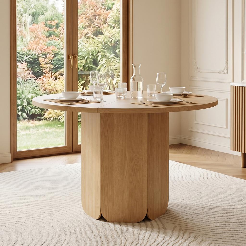 Round Dining Table, 120 x 120 cm, suitable for 4-6 people, Scandinavian-minimalist style, durable and scratch-resistant, oak color (without chair)