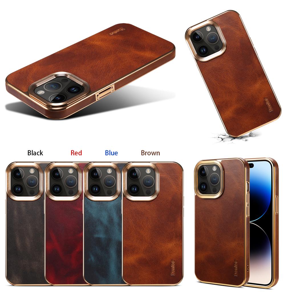 High-End Business Retro Ölwachs Erste Schicht Leder Schlüsselfertige Galvanik-Hülle Für Iphone 16 15 14 Plus 13 12 Pro Max Hüllen