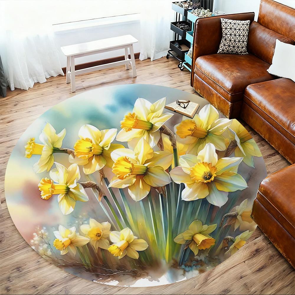 1pc Daffodil Spring Round Chair mat Area Rug - Non-Slip, Floor Mat for Office, Bedroom, and Indoor Decor c1118158