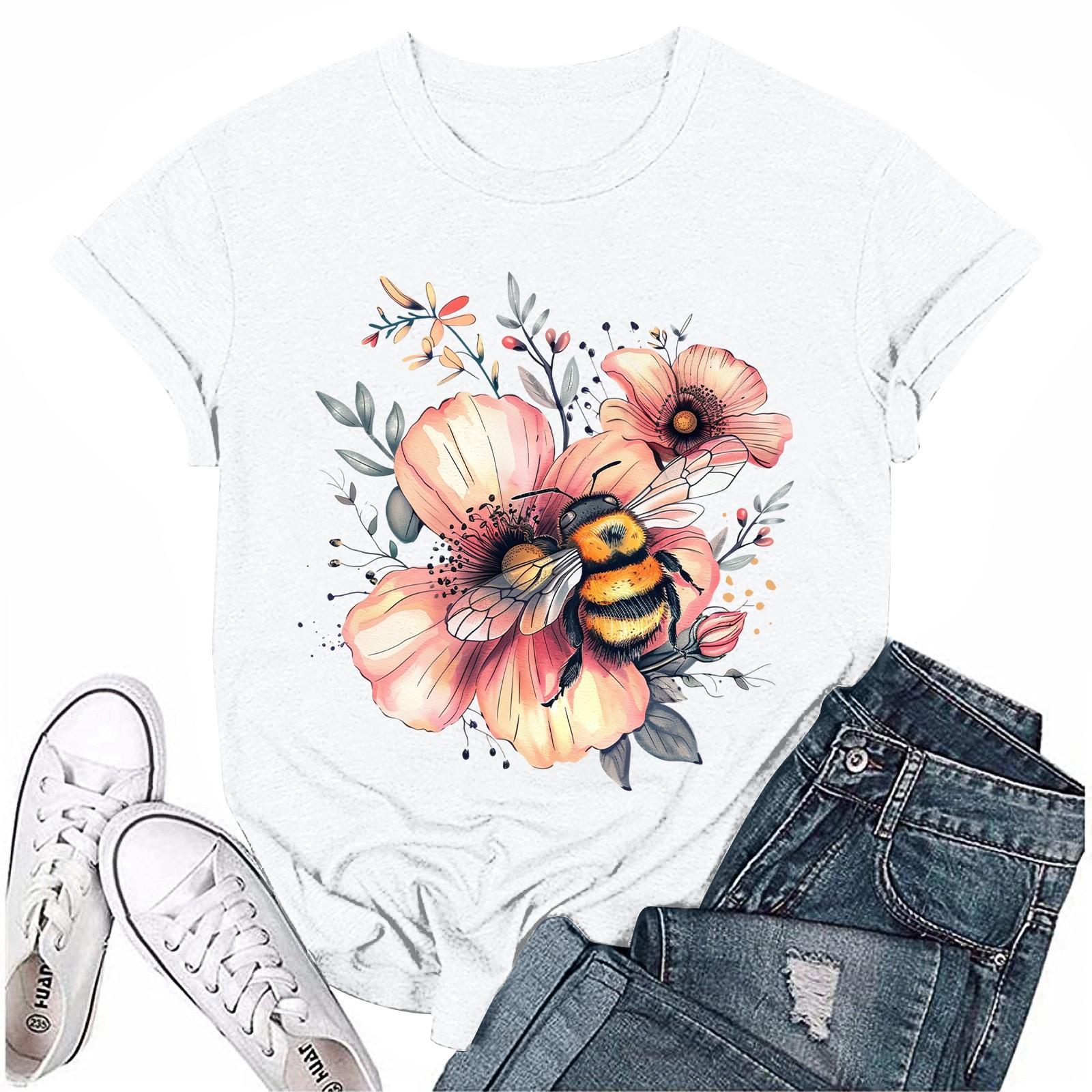 

Женский топ с круглым вырезом, повседневный принт, футболка с короткими рукавами S белый