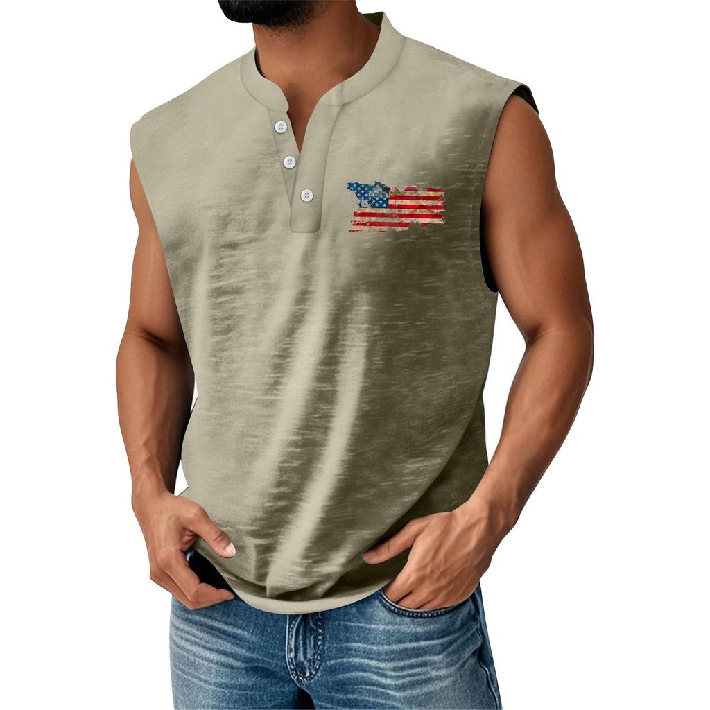 Men's Summer Independence Day Printed Sports Button Pocket Sleeveless Vest
