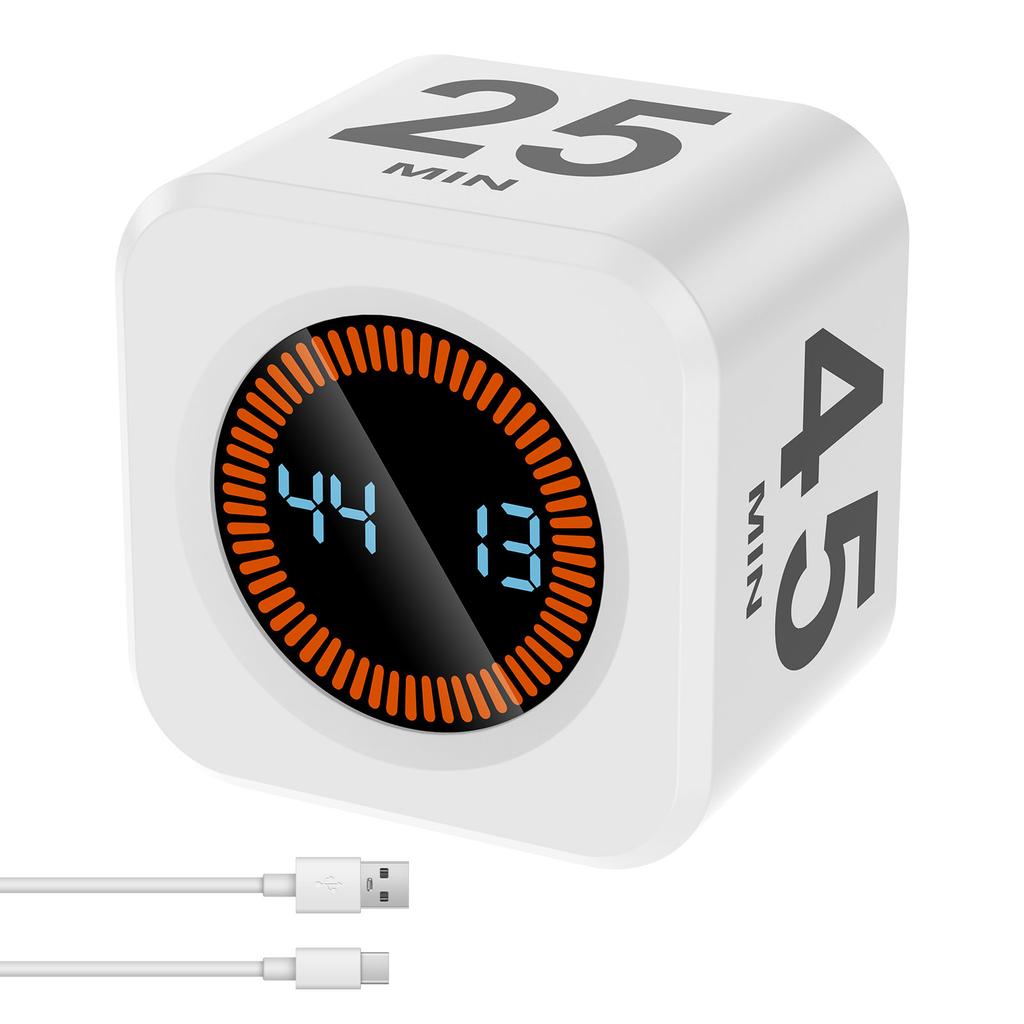 Productivity Timer Gravity Sensor LED Display Cube Timer Kitchen Countdown Timers USB Charging Alarm Timers for Cooking Study
