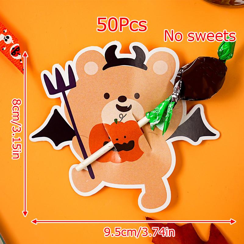 50pcs Little Bear Candy Decoration Card Halloween Cartoon Pumpkin Card