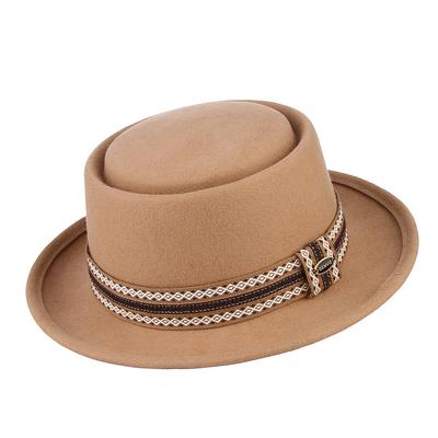 Flat Top Hat for Mens Women Winter Hat Wool Fedora Wide Brim Gentleman Black White Braid Hat