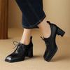 Fashion New Spring Genuine Leather Women Shoes French Retro Square Toe Lace Women Pumps High Heels Loafers Shoes for Women Ladies Shoes
