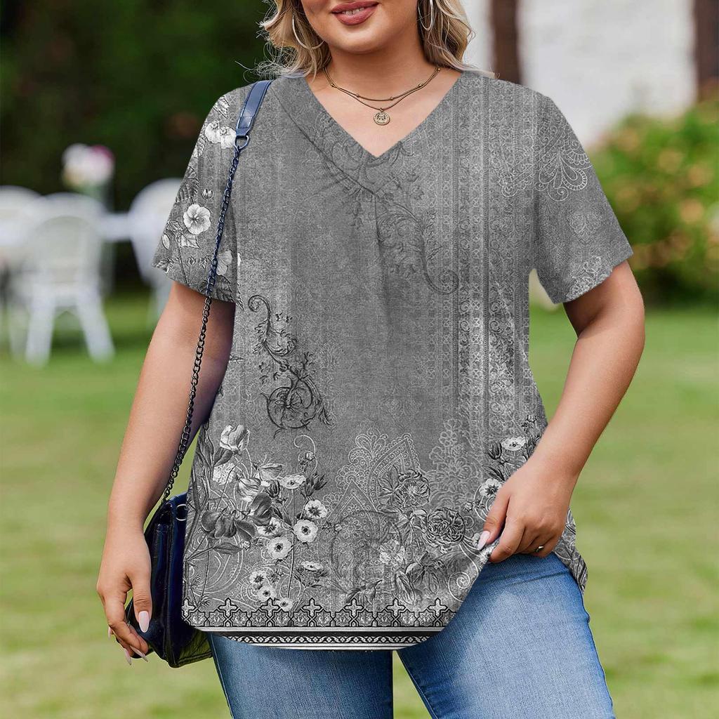 Modische Damen Übergröße Lässige Lockere Kurzarm Elegante V-Ausschnitt Bluse Für die Arbeit