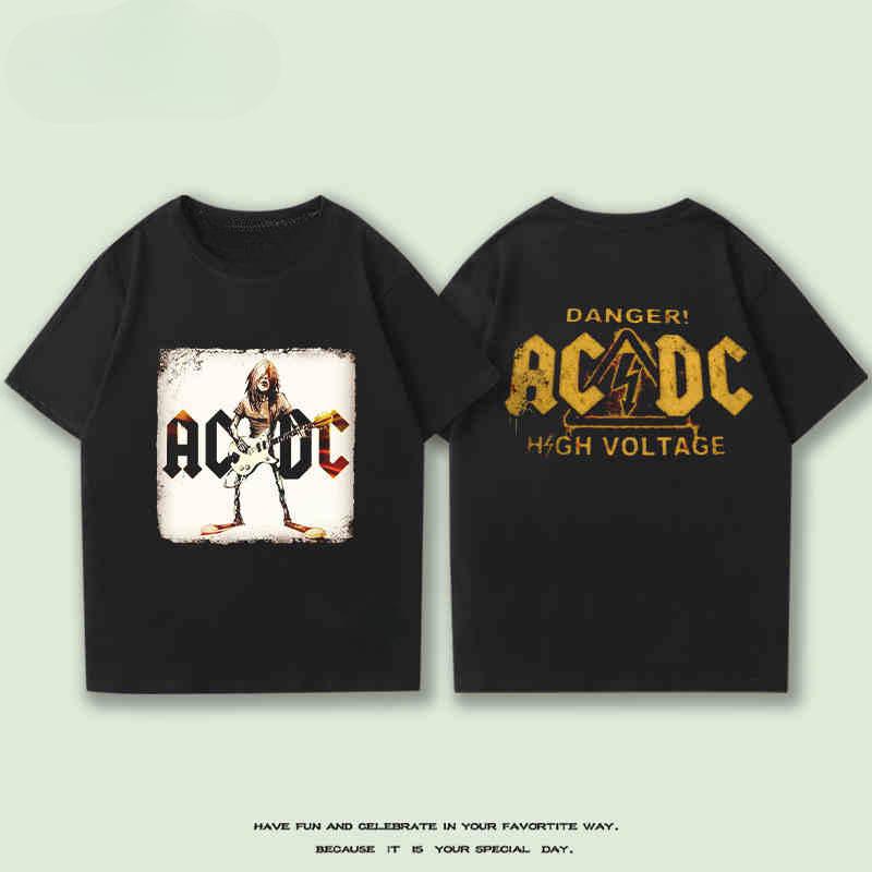 2024 Neues ACDC Rockband Kurzarm T-Shirt Studenten Sommer Locker Amerikanischer Street Rundhals Reine Baumwolle
