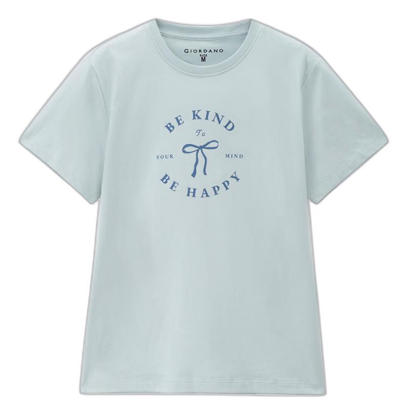 Giordano Women s Cotton Bow Print Round Neck Short Sleeve T-Shirt L