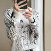 Women's Early Spring Loose Knit Pullover: Color Block Merino Wool Long Sleeve Sweater