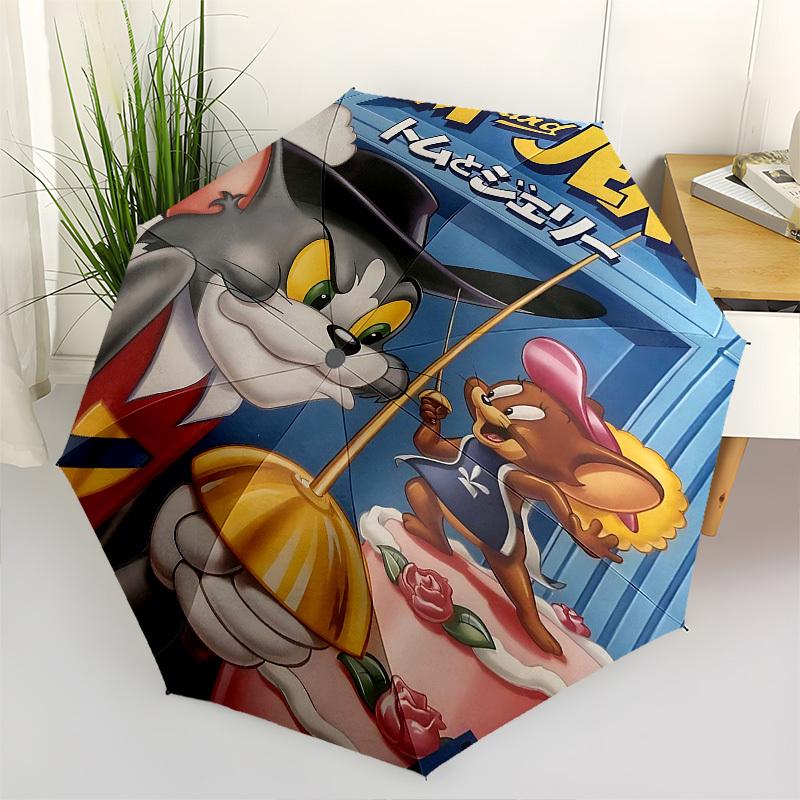 1pc Tom and Jerry Automatic Folding Umbrella - Compact 8-Rib Design, Durable Plastic & Iron1351L