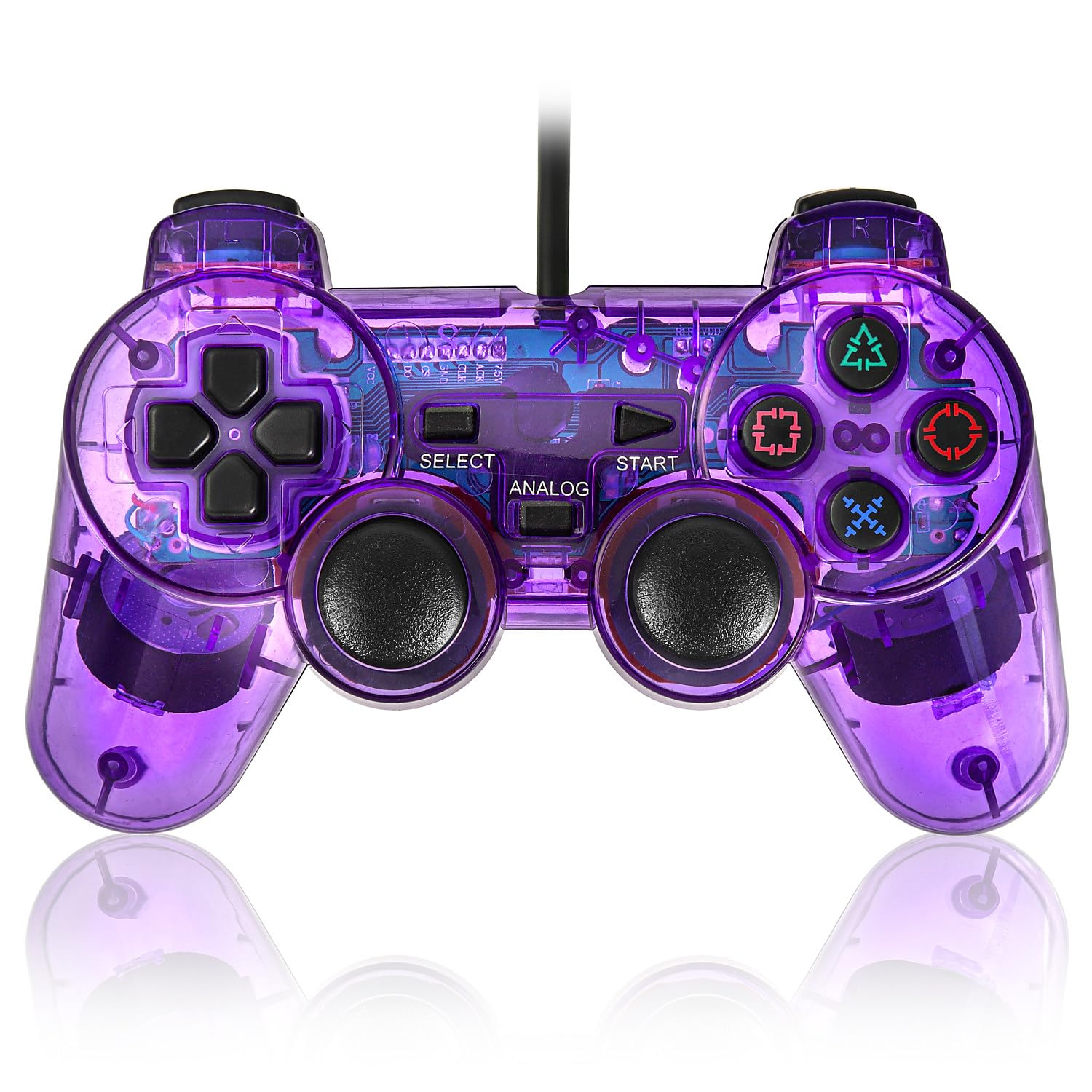 

K&SGAMER PlayStation 2 Wired Controller, Compatible with PlayStation 2, PS2 Analog Controller (Clear Purple)
