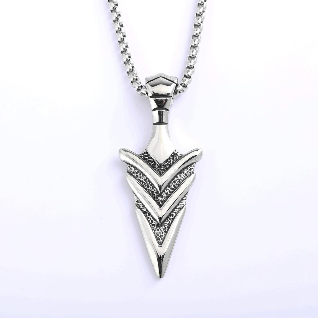Vintage Stainless Steel Double Sided Arrow 3D Polished Pendant Necklace Unisex