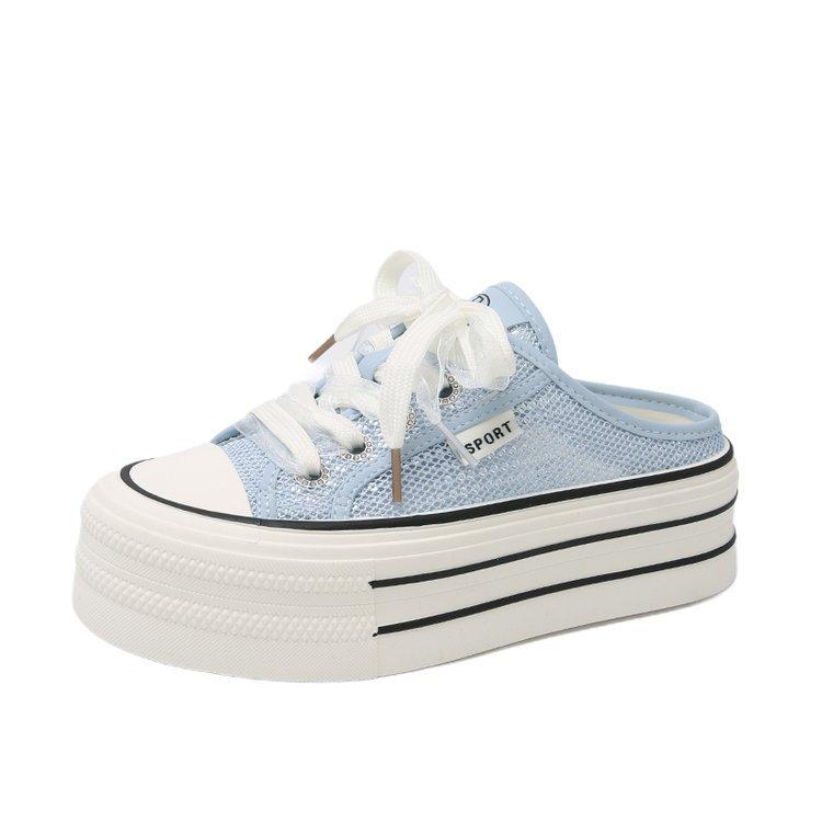 

[Armano] thick-soled bag head half slippers women s summer wear 2025 new mesh breathable little white board shoes 37 синій