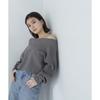 Beauty Cropped Knit Red [Natural Basic] Off-the-Shoulder Sweater,