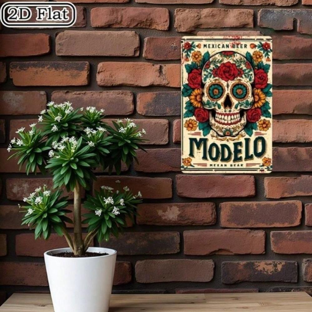 Metal Wall Art Poster, Day of the Dead Mexican Sugar Skull, Vintage Home Bar Cafe Decor