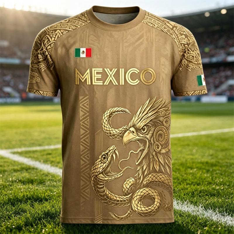 Mexico Eagle Snake Graphic Soccer Jersey,  Breathable Sports Football Shirt