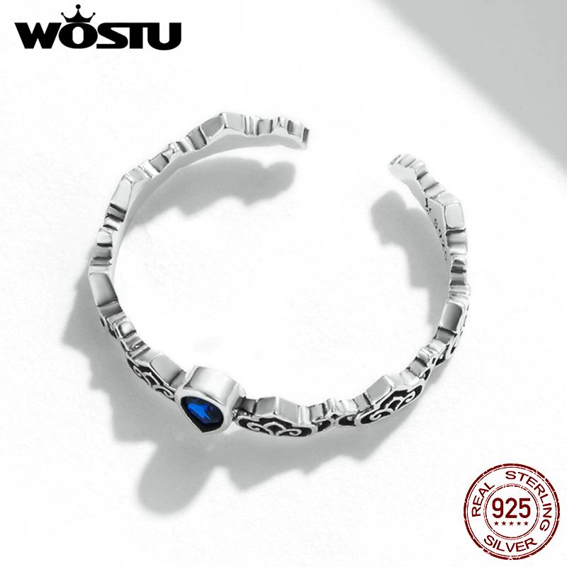 WOSTU Bague ajustable en argent Sterling 925 pour femmes, motif Vintage et goutte d'eau, bijoux à la mode