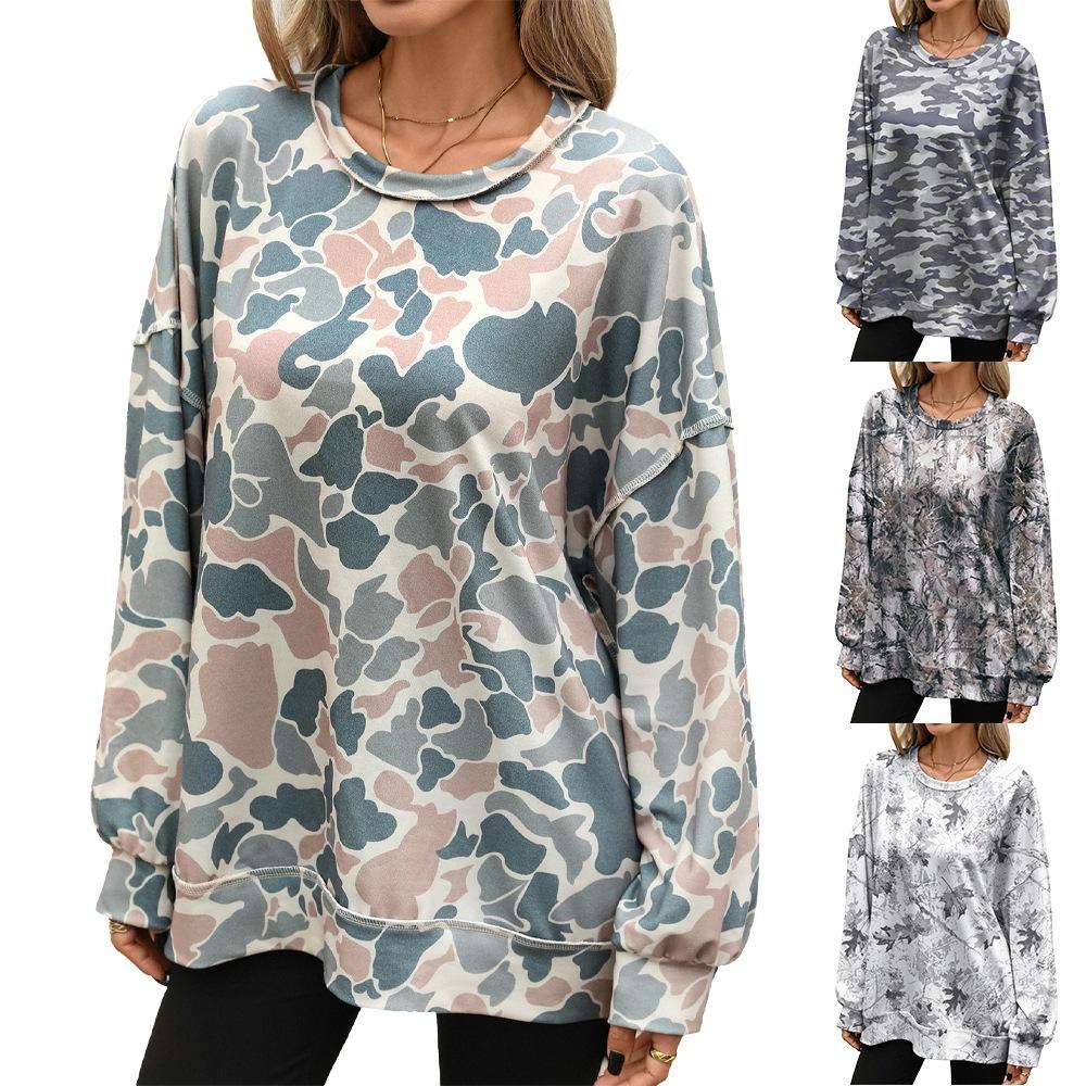 Women's Abstract Print Oversized Sweatshirt Long Sleeve Crew Neck Casual Loose Pullover Top